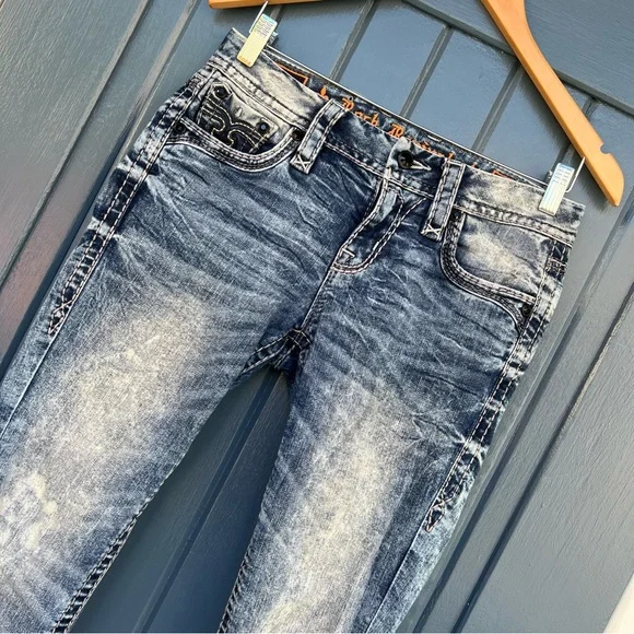 Rock Revival Mid Rise Ankle Skinny Jeans with Embroidered Pockets Women size 26 - Picture 3 of 9